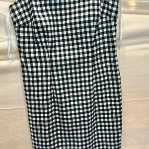 Black and White Gingham Square Neck Sheath Dress